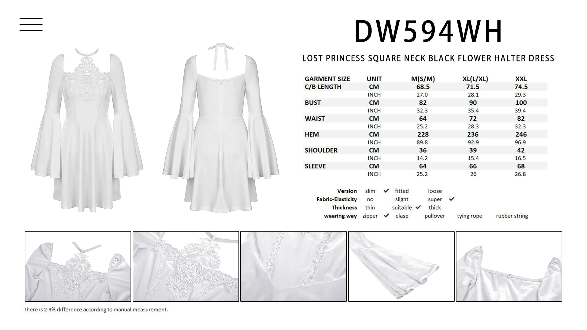 Magic princess square neck white flower halter dress DW594WH
