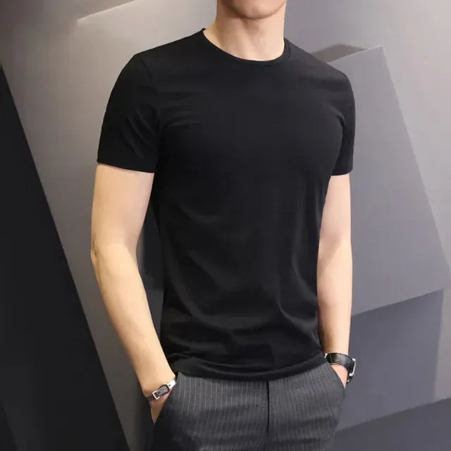 Men T-shirts White Black Short Sleeve Loose Round Neck Bottoming Shirts Trendy Casual Solid Color Pullover Tops Male Clothing