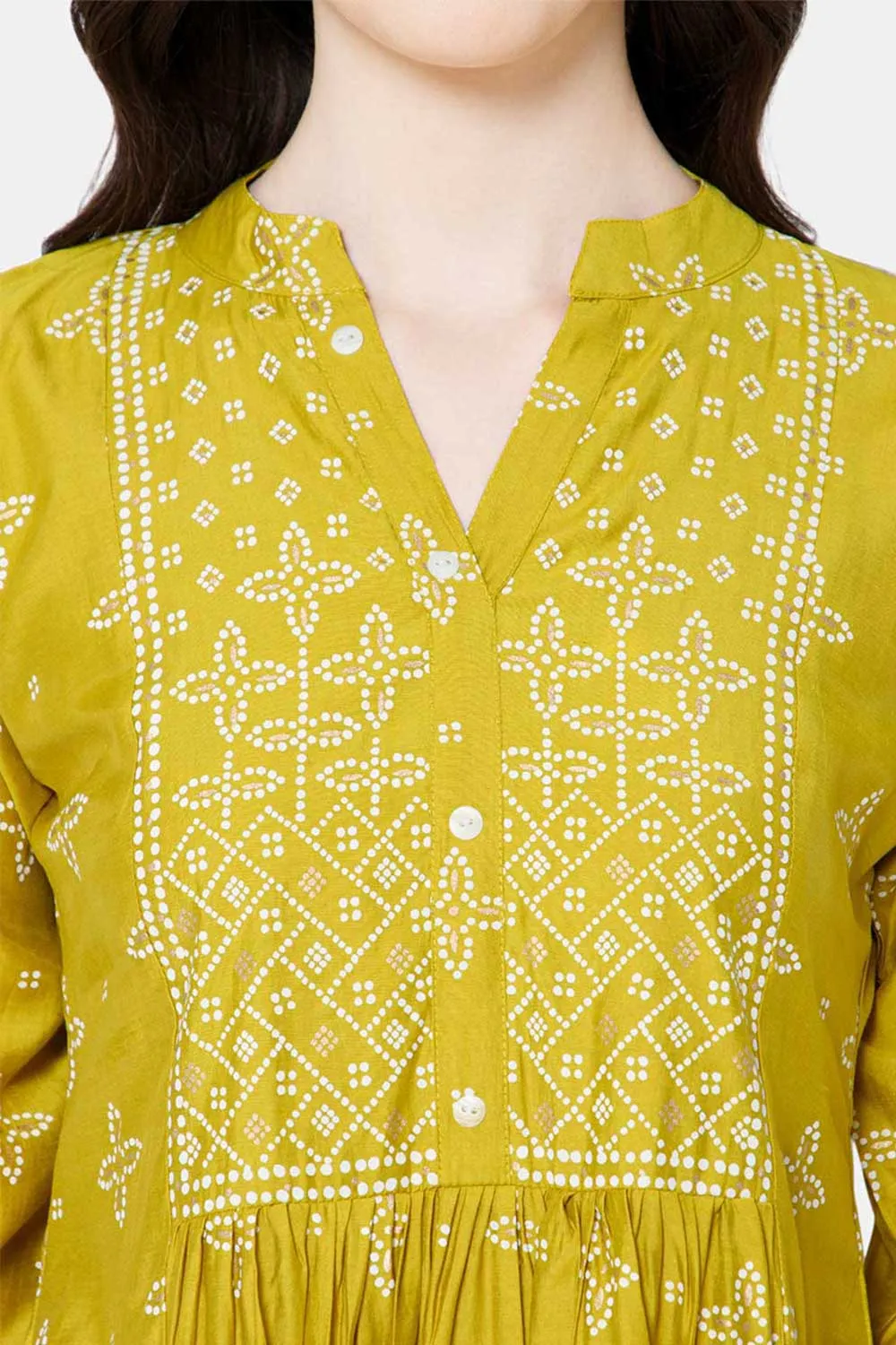 Mythri Women's Ethnic wear with Bandhini Printed Anarkali - Green - E099