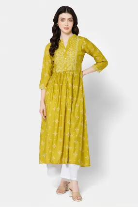 Mythri Women's Ethnic wear with Bandhini Printed Anarkali - Green - E099
