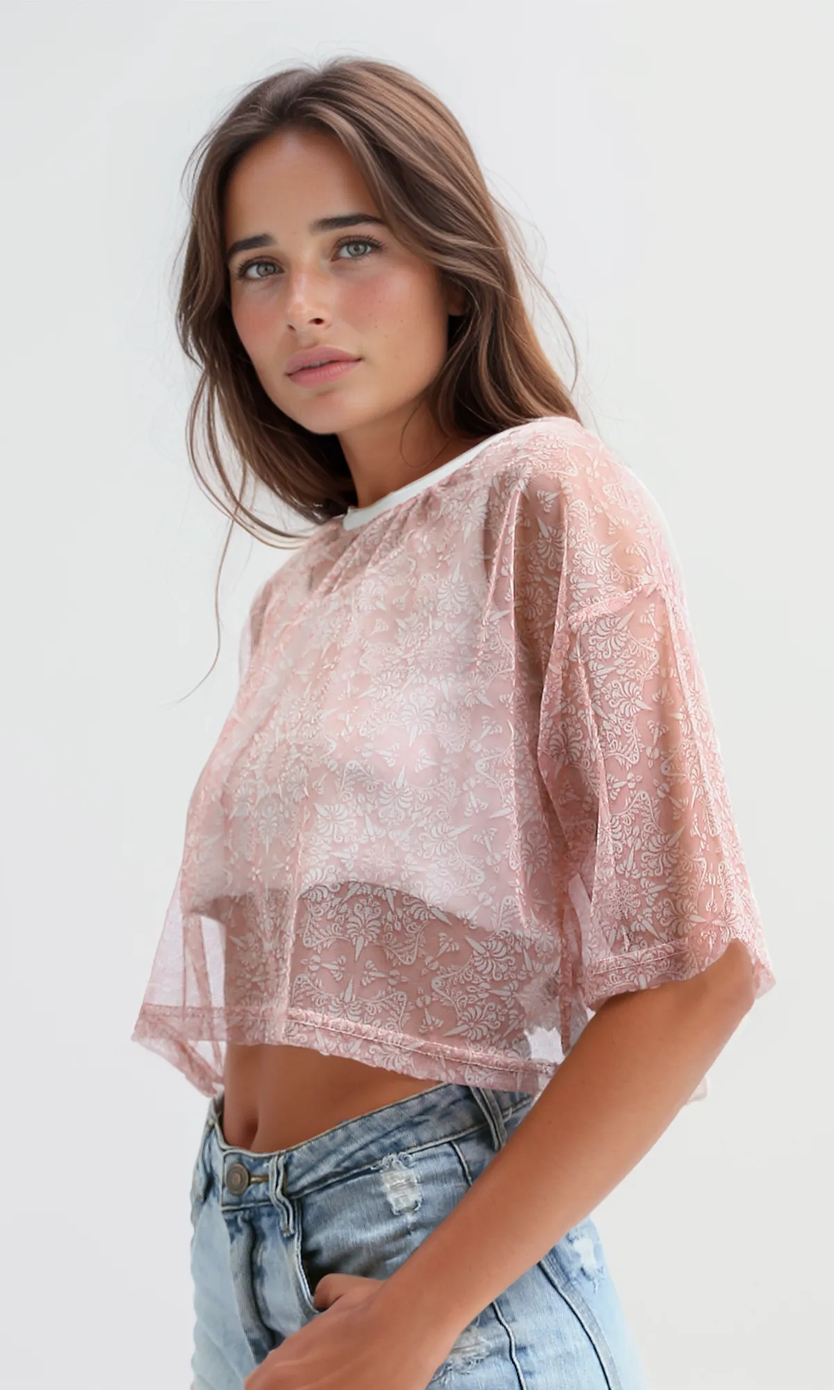 O191364 Light Simone Chiffon Top Round Neck