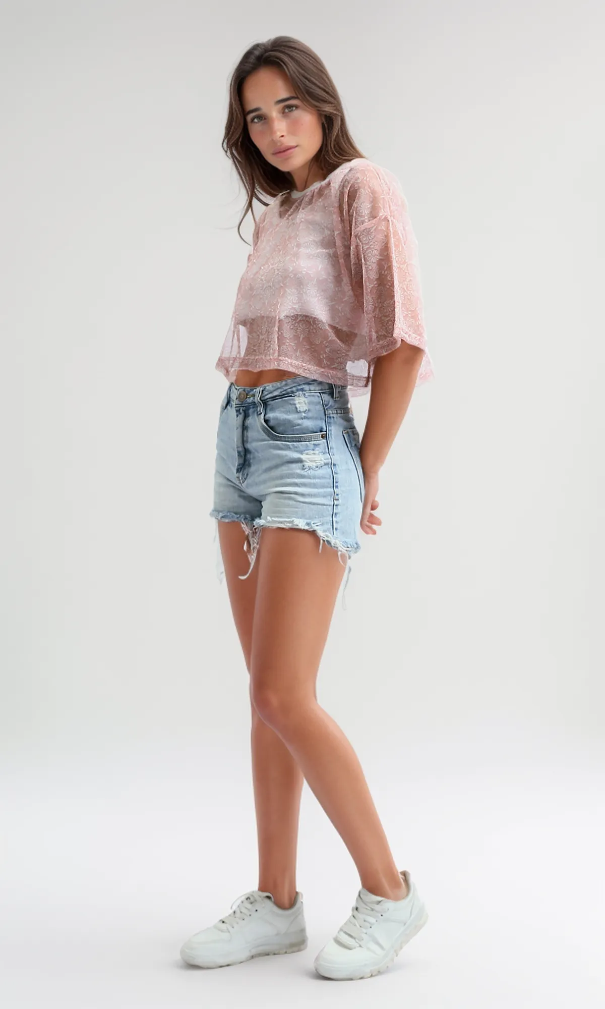 O191364 Light Simone Chiffon Top Round Neck