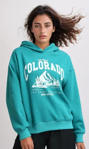 O202175 - Regular Fit Printed Winter Hoodie - Heather Green