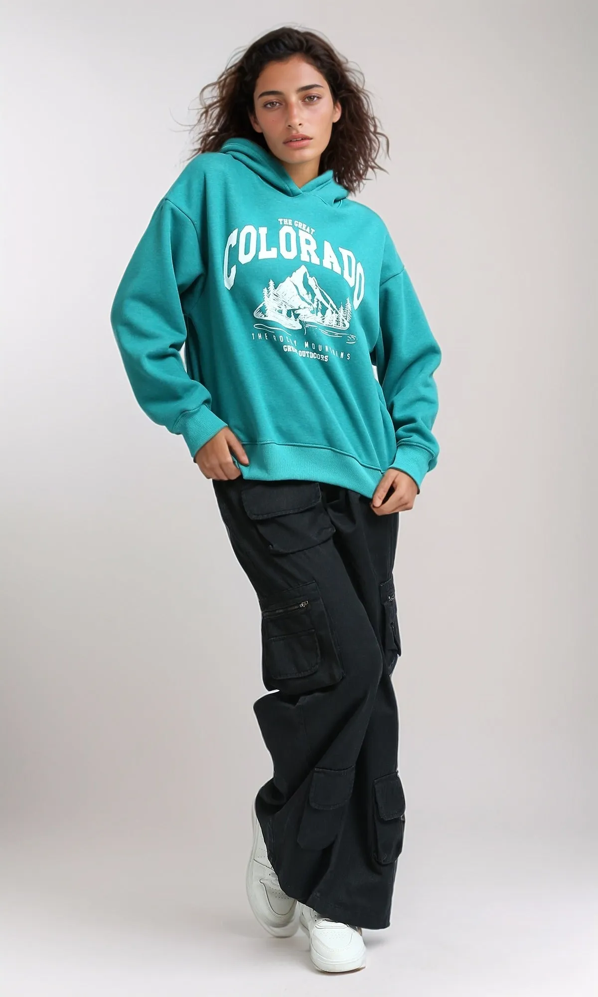 O202175 - Regular Fit Printed Winter Hoodie - Heather Green