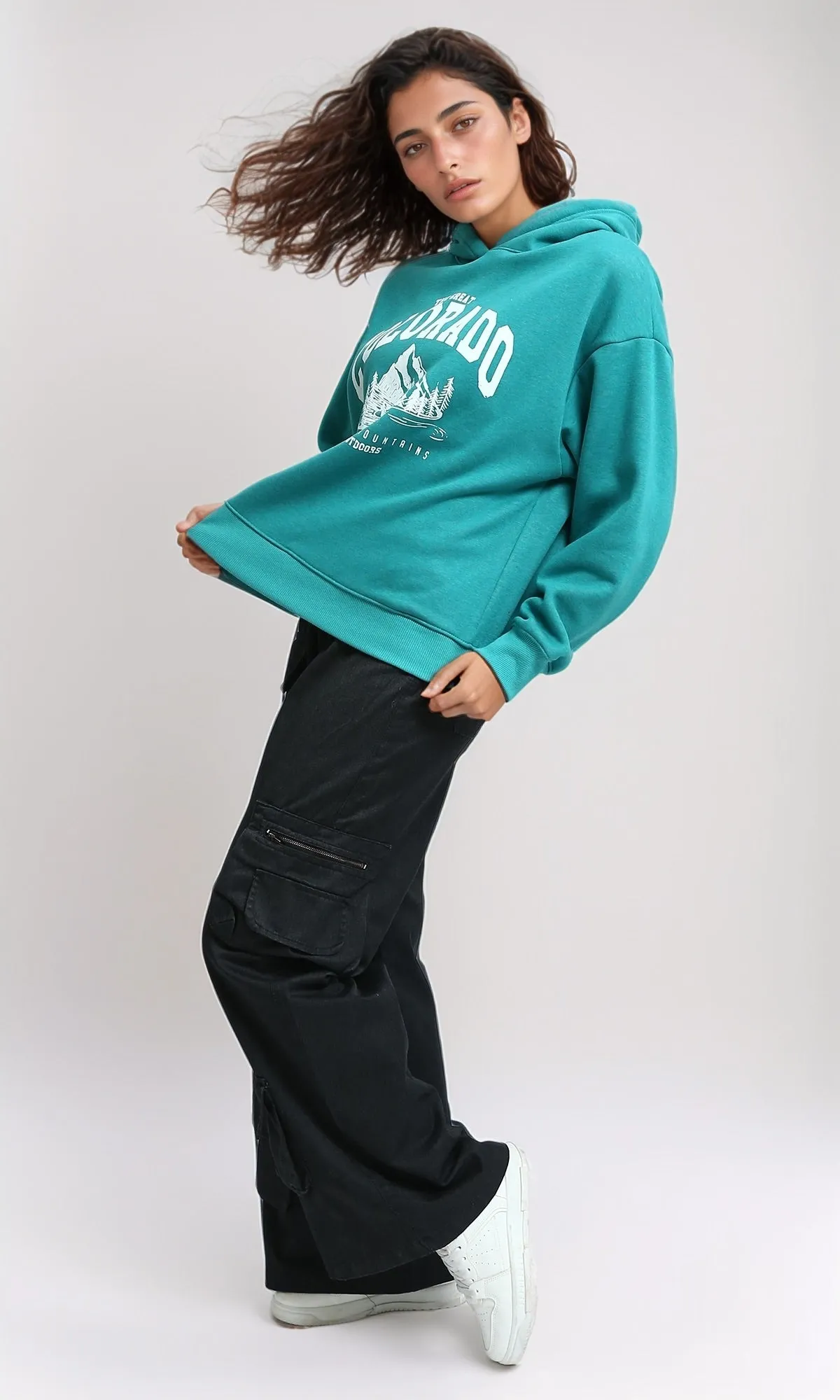 O202175 - Regular Fit Printed Winter Hoodie - Heather Green