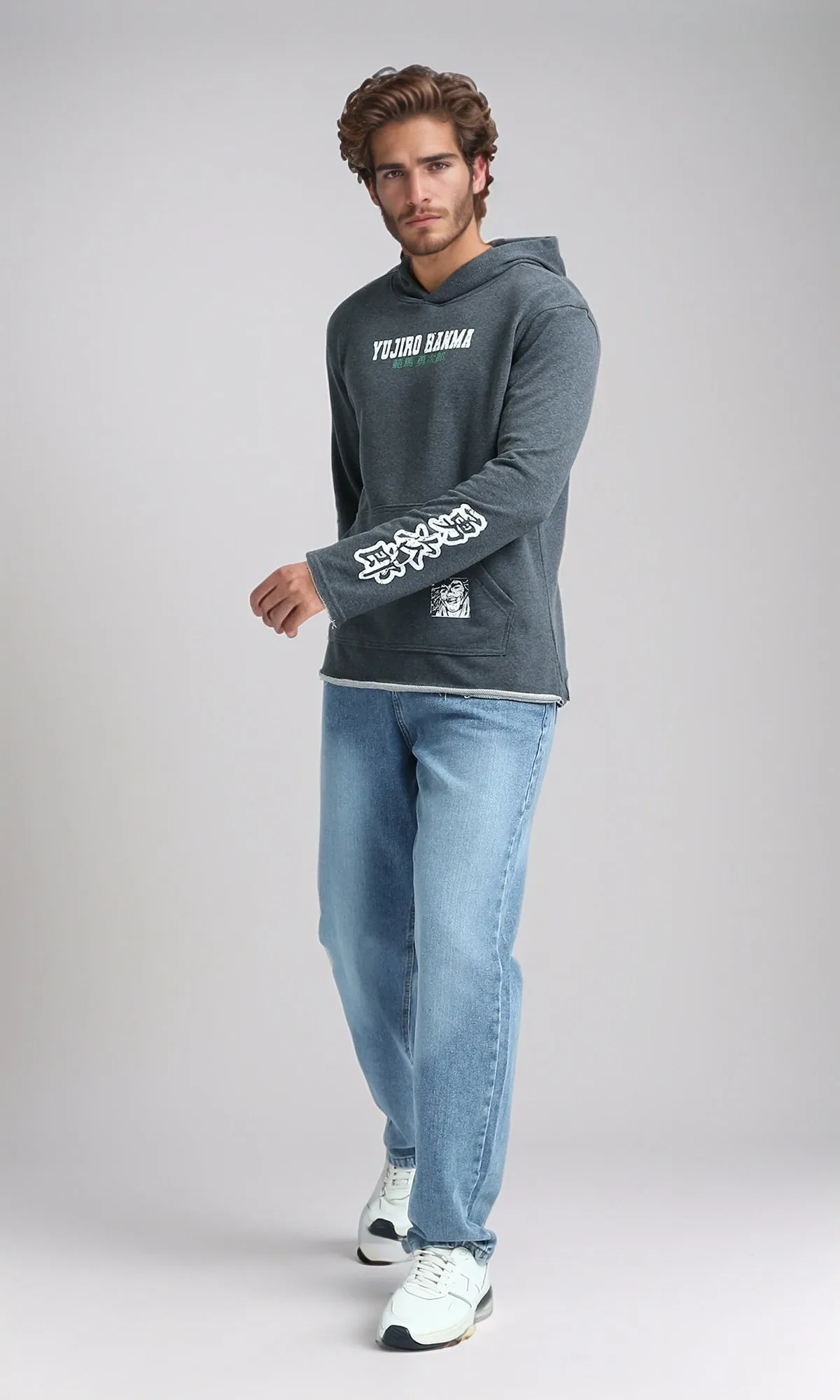 O202179 - Printed ''Yujiro Hanma'' Hoodie - Heather Dark Grey