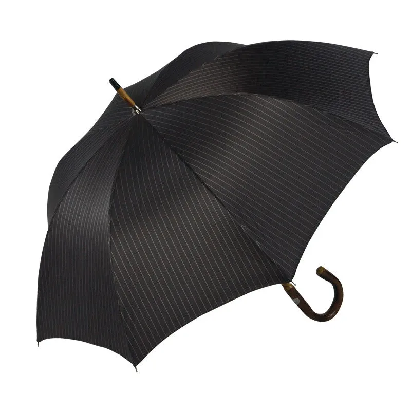 Ombrelli Handcrafted Umbrella with Wood Handle - Gray Pinstripe