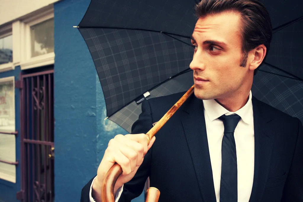Ombrelli Handcrafted Umbrella with Wood Handle - Gray Pinstripe
