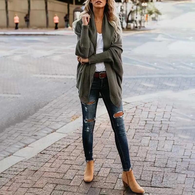 Oversized Open Front Batwing Long Cardigan Sweater