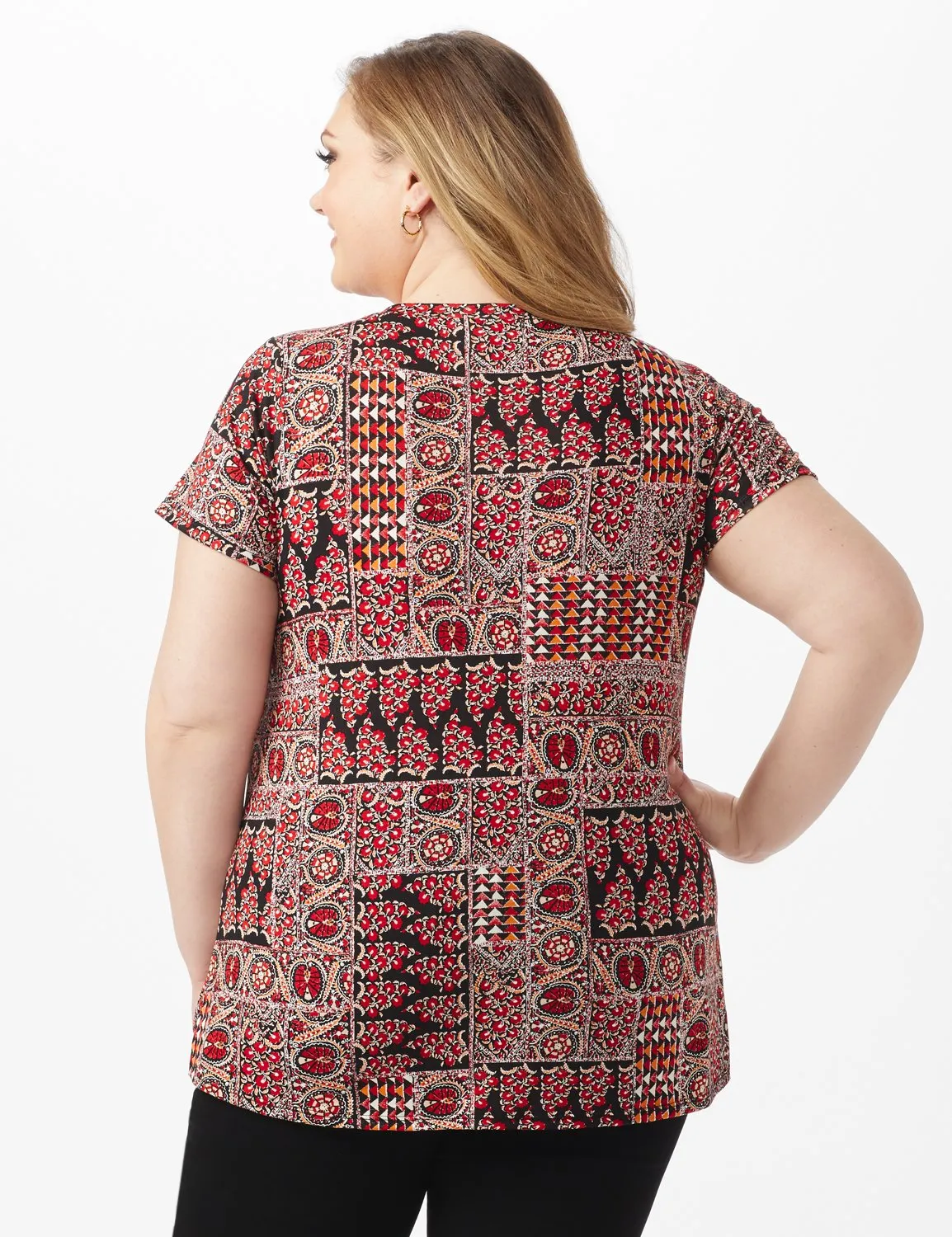 Patchwork Ruched Tie Front Top
