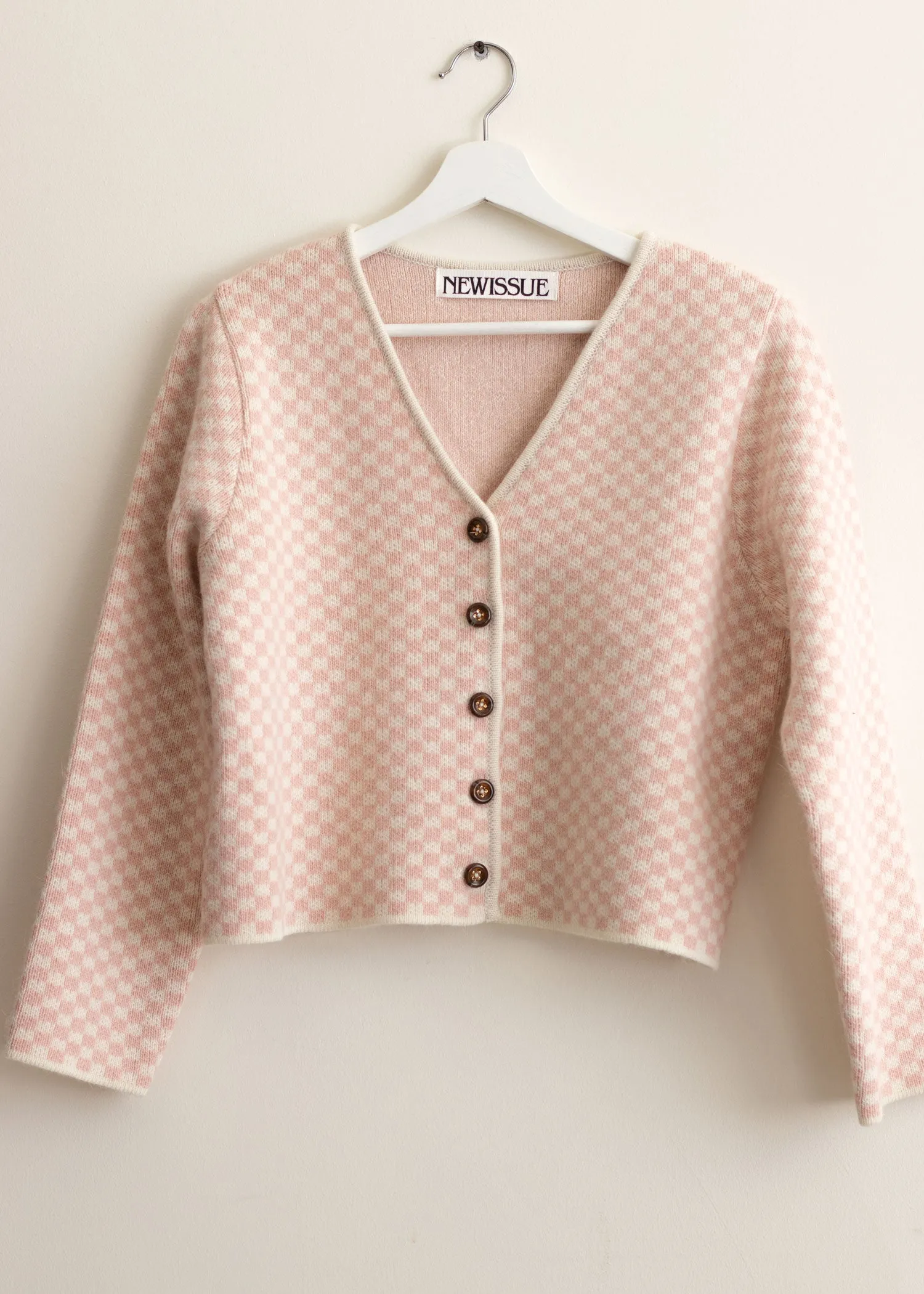 Pink Checker Wool Cardigan