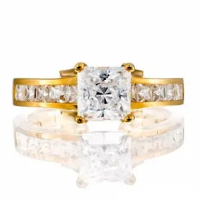 Princess Cut Channel Set Cubic Zirconia Engagement Ring In Sterling Silver