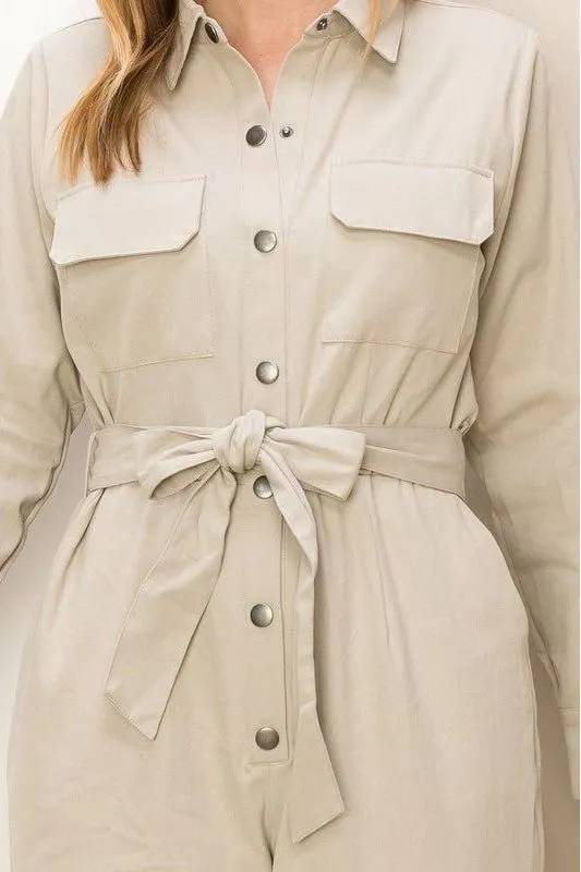 Relaxing Weekend Tie-Belt Button-Front Jumpsuit