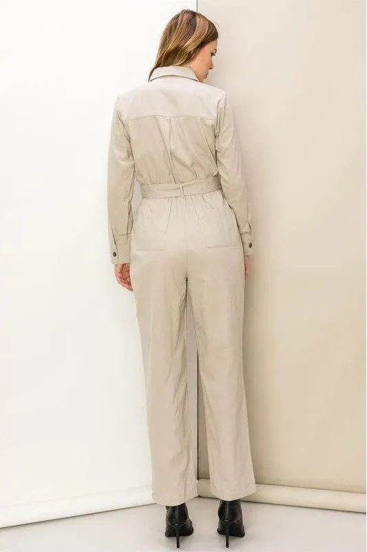 Relaxing Weekend Tie-Belt Button-Front Jumpsuit