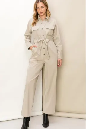 Relaxing Weekend Tie-Belt Button-Front Jumpsuit