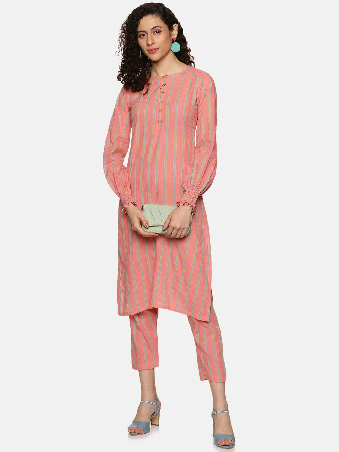 'Roseanne' Peach striped sustainable co-ord set