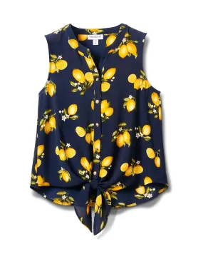 Sleevless Lemon Tie Front Blouse-Petite