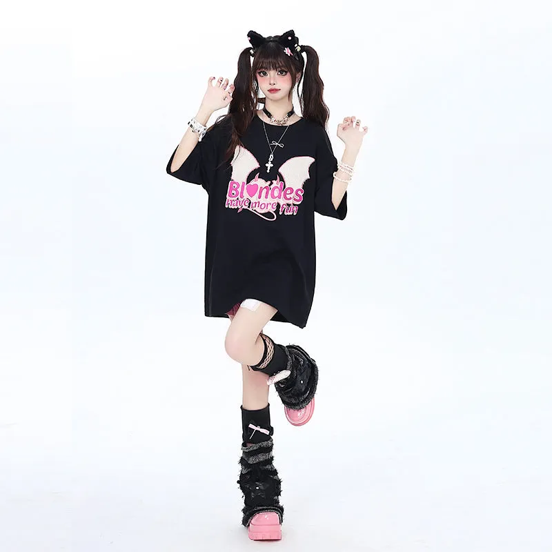 Summer Sweet American Style Pink Graphic Print T-shirt
