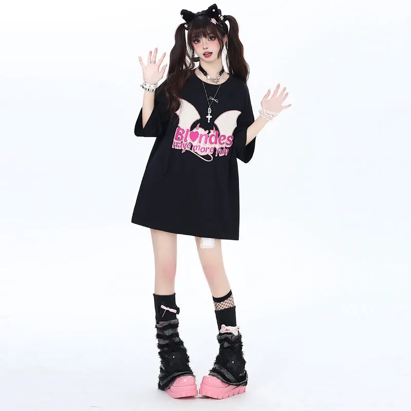 Summer Sweet American Style Pink Graphic Print T-shirt