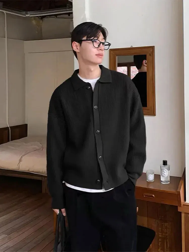 Wiaofellas  -  Fashion Thicken Warm Sweater Coat For Male Casual Lapel Long Sleeve Single Breasted Knit Cardigan Autumn Solid Knitted Jacket