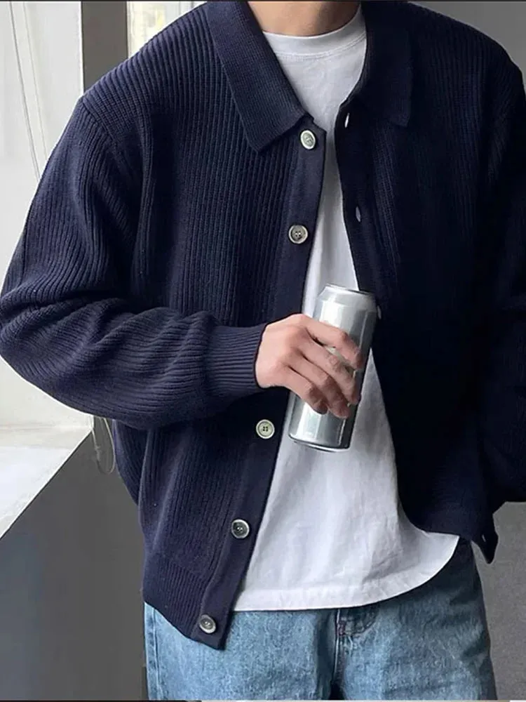 Wiaofellas  -  Fashion Thicken Warm Sweater Coat For Male Casual Lapel Long Sleeve Single Breasted Knit Cardigan Autumn Solid Knitted Jacket