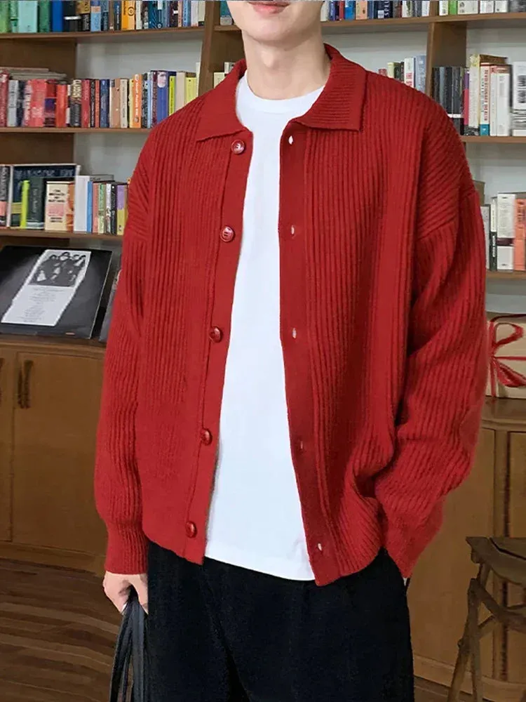 Wiaofellas  -  Fashion Thicken Warm Sweater Coat For Male Casual Lapel Long Sleeve Single Breasted Knit Cardigan Autumn Solid Knitted Jacket