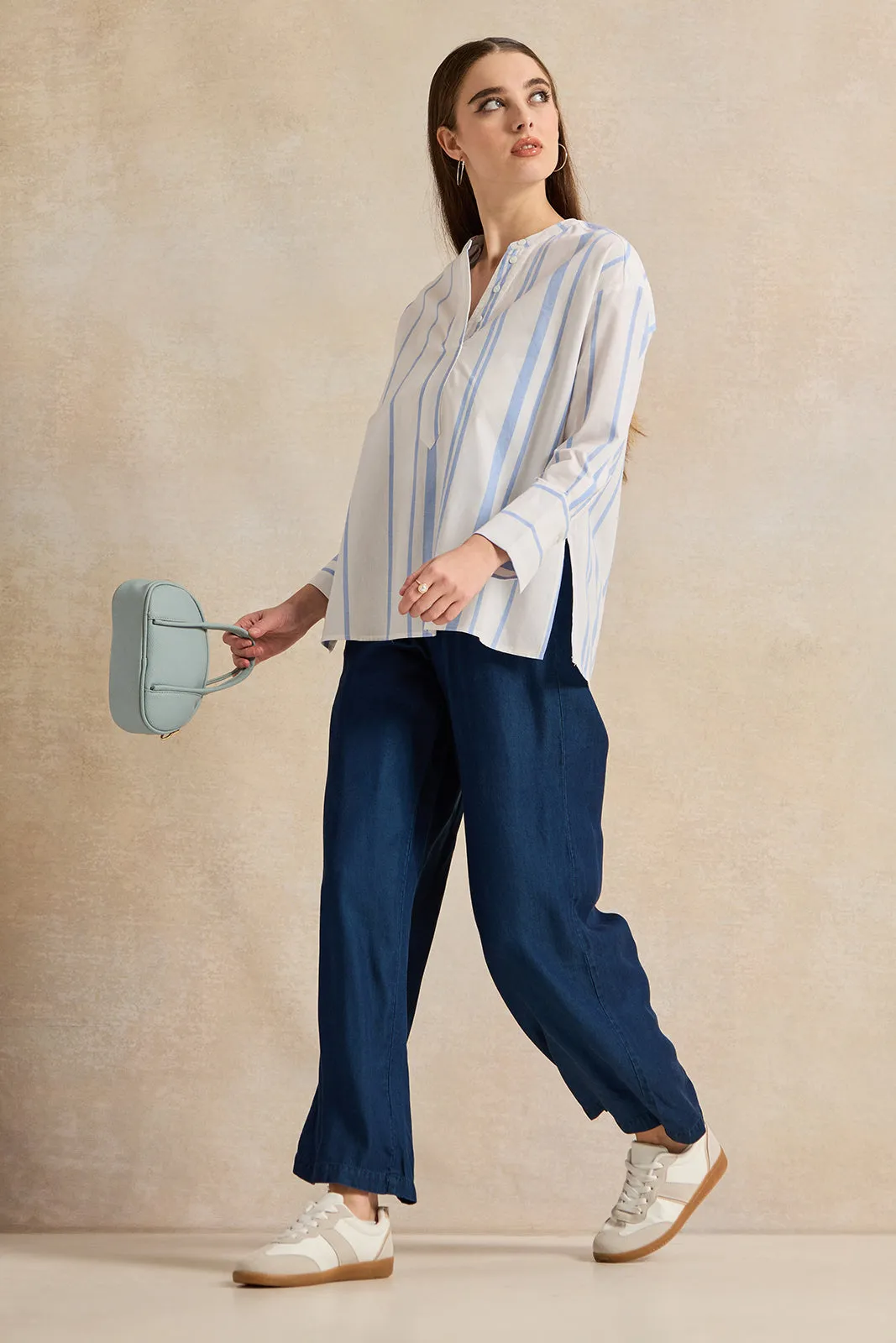 Women Navy Wide Leg Trousers