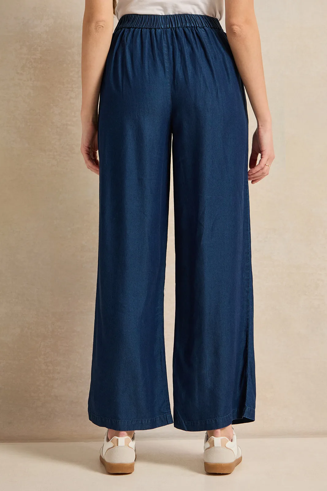 Women Navy Wide Leg Trousers