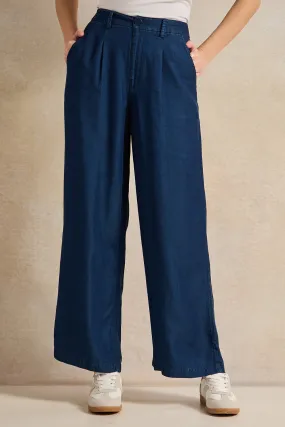 Women Navy Wide Leg Trousers