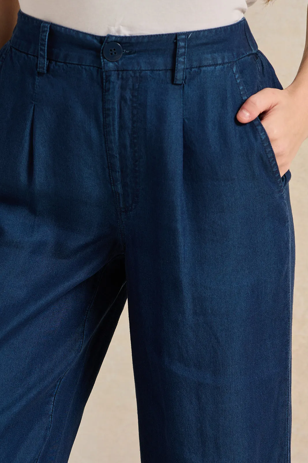 Women Navy Wide Leg Trousers