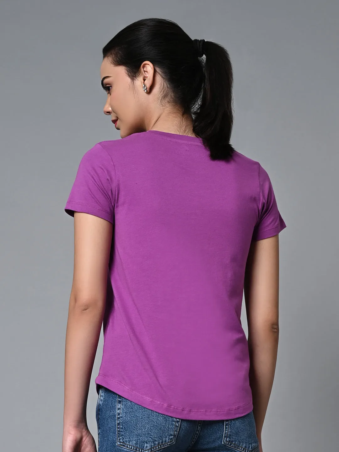 Women's Purple Cotton Regular Fit Tshirt