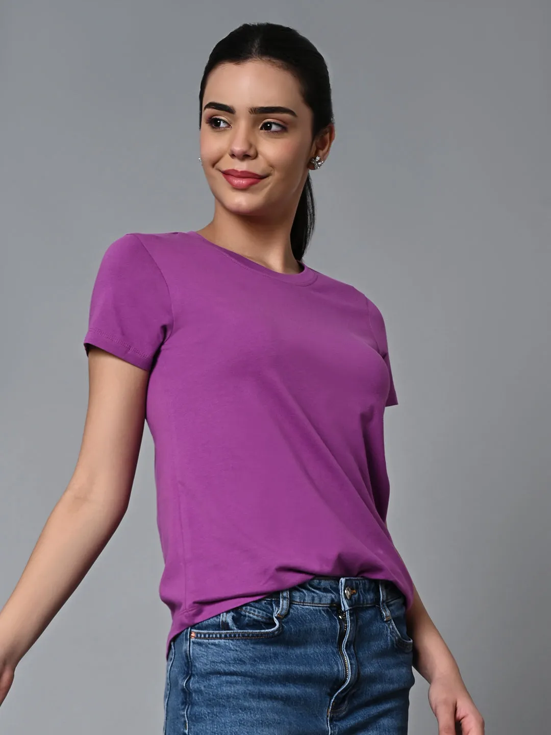 Women's Purple Cotton Regular Fit Tshirt