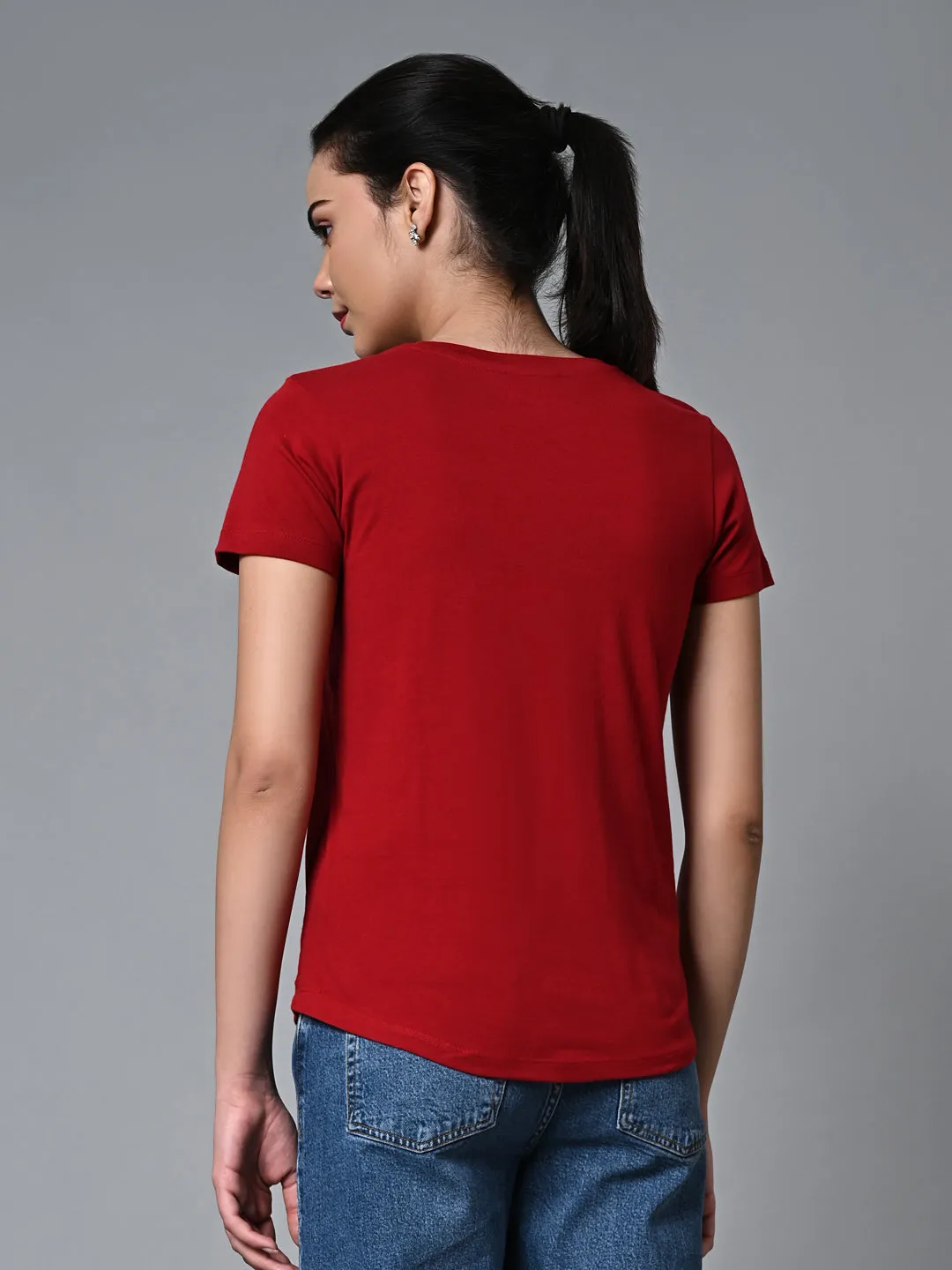 Women's Red Cotton Regular Fit Tshirt