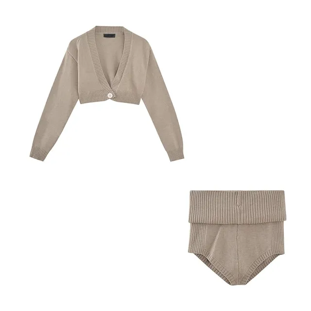Y2K Solid Color Sexy Shorts Two-piece Suit