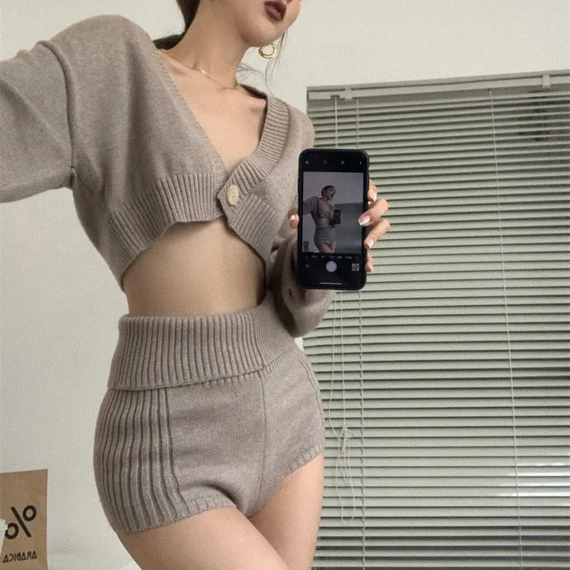 Y2K Solid Color Sexy Shorts Two-piece Suit