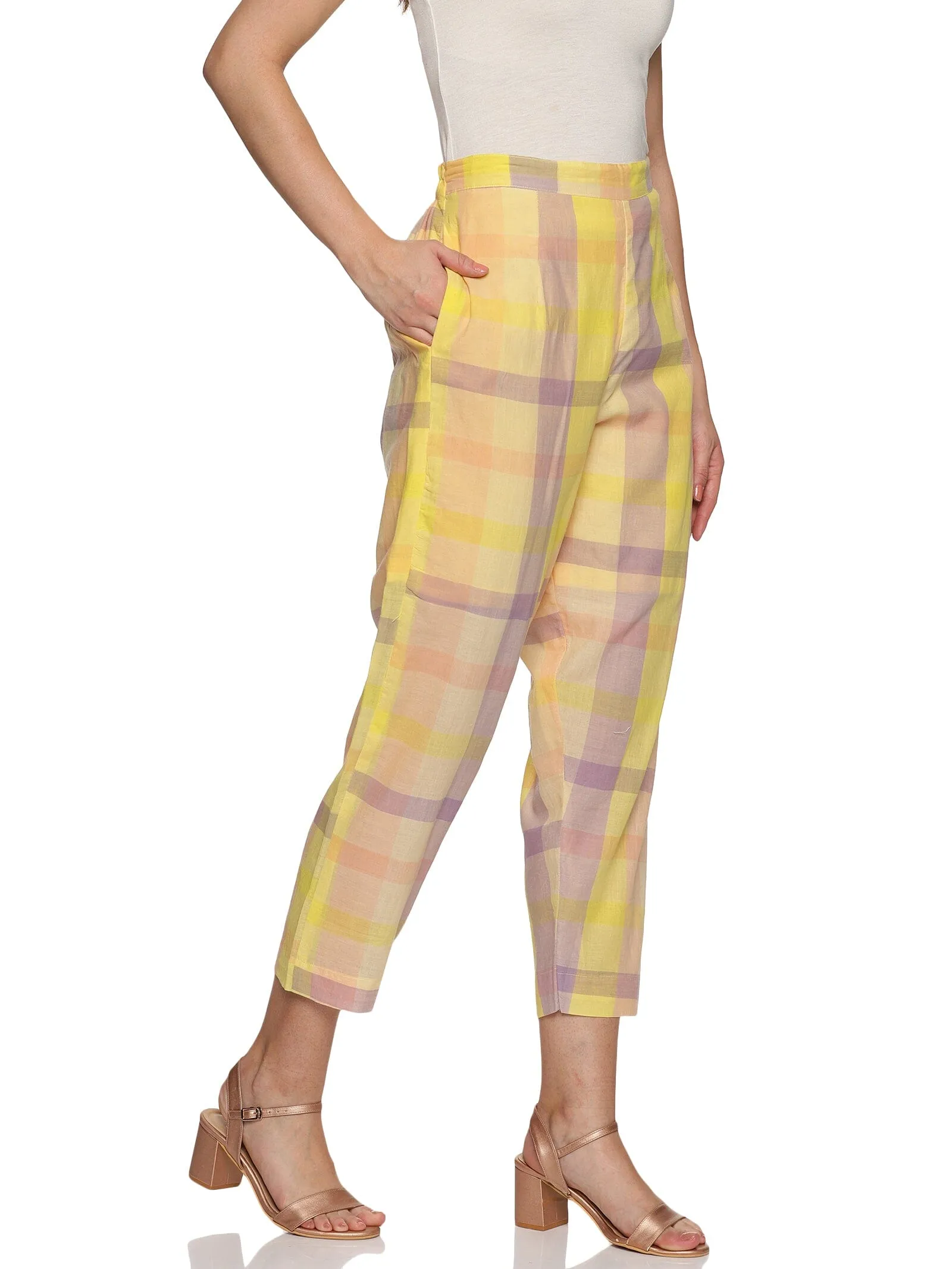 Yellow checked handloom trouser